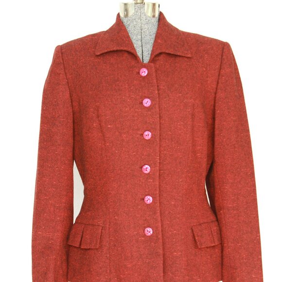 40's dark red tweed Jacket - small/medium - made in Britain - Picture 2 of 5